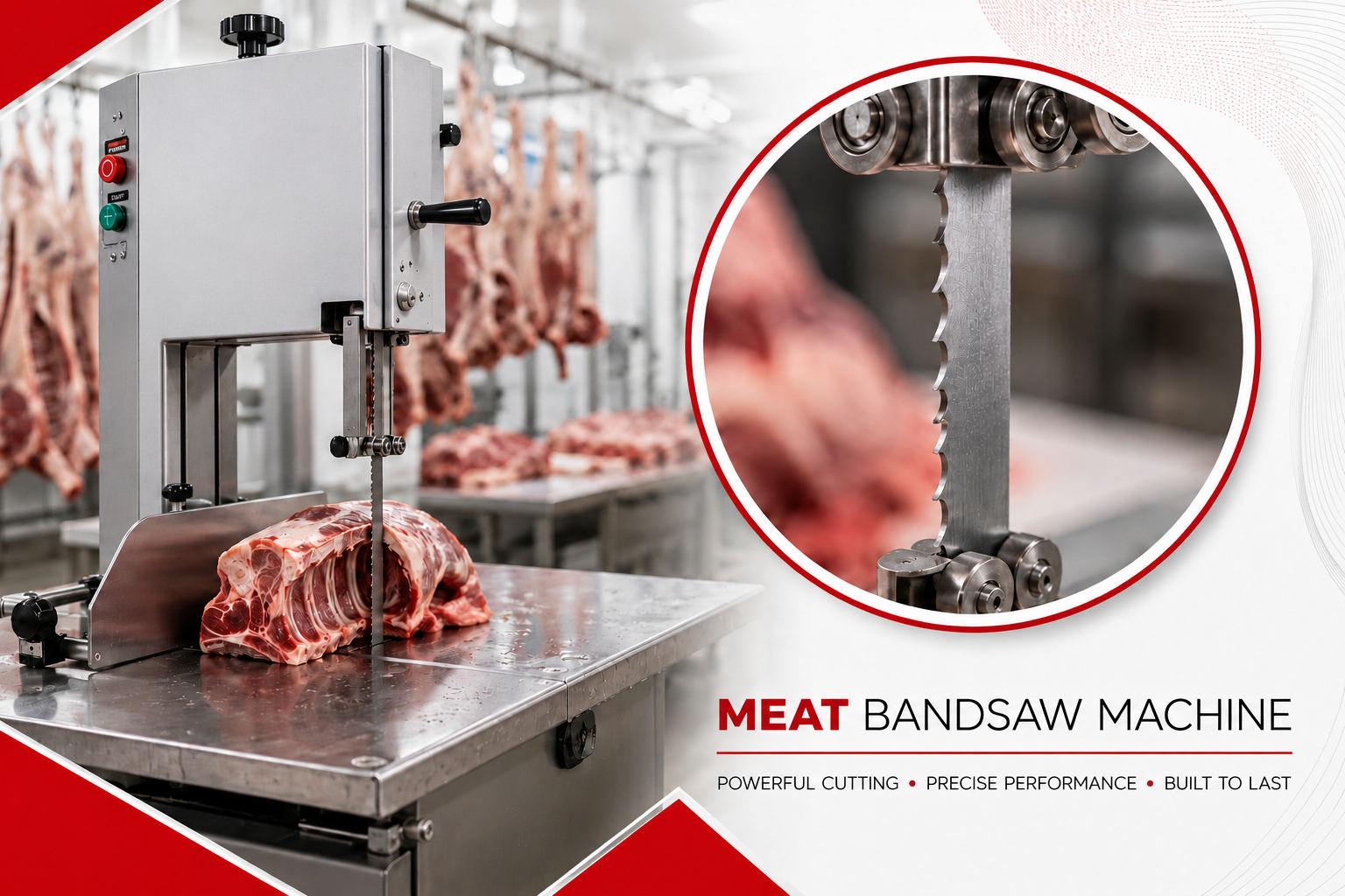 Meat Bandsaw Machine with blade detail callout